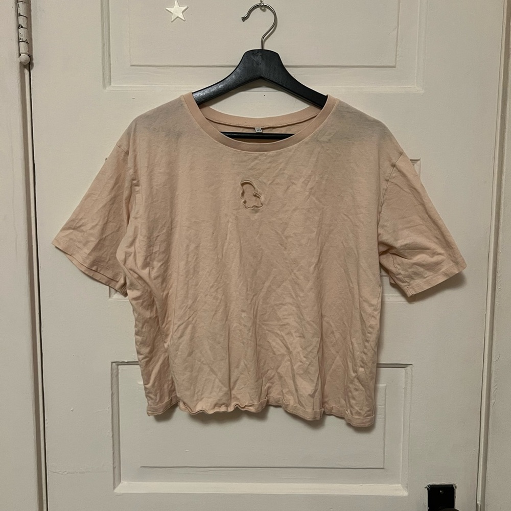 BASERANGE beige tee with hole design